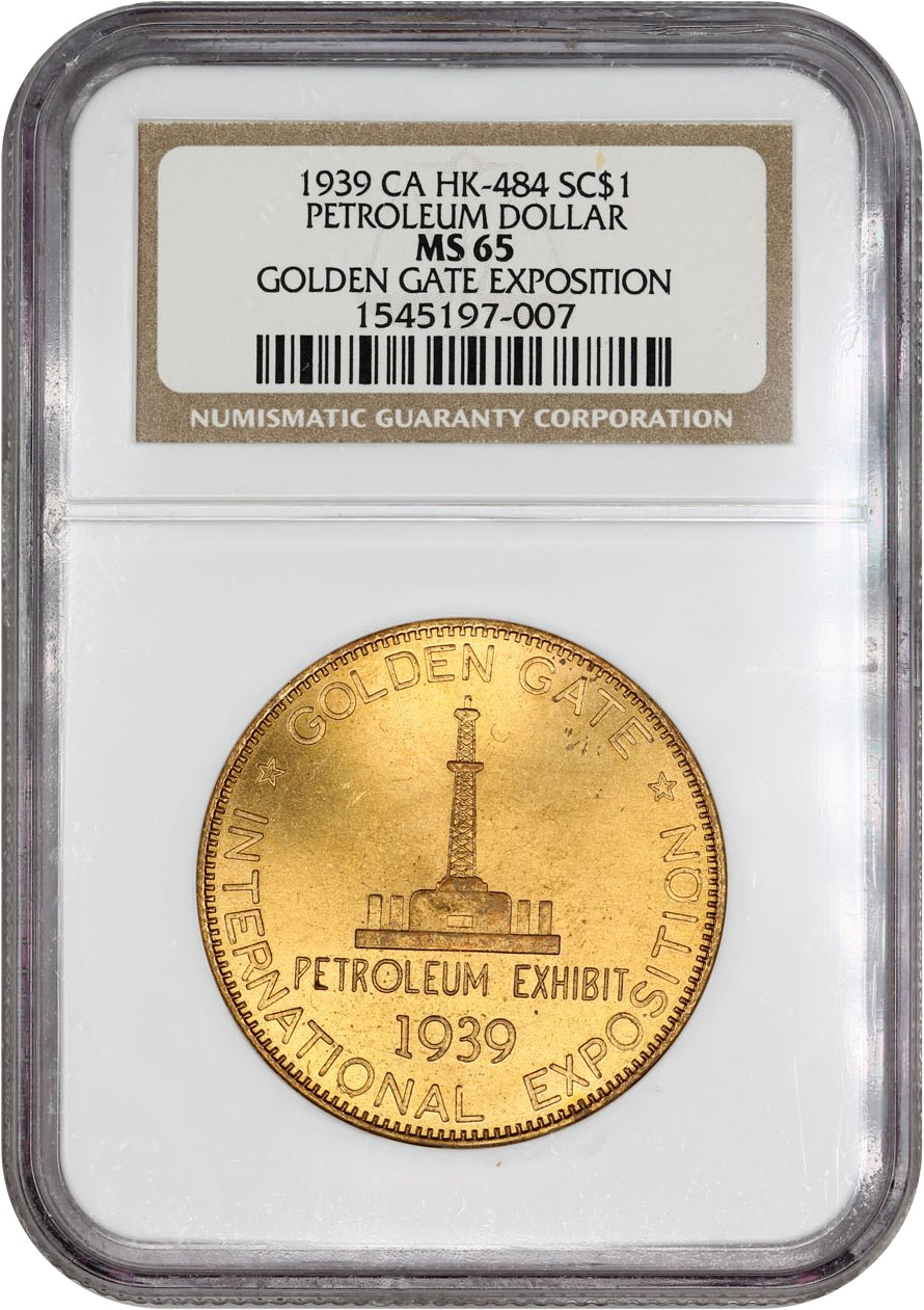 image for: 1939 Golden Gate, Petroleum, Ty. 2, Bronze Gilt SC$1 NGC MS65 (HK-484)