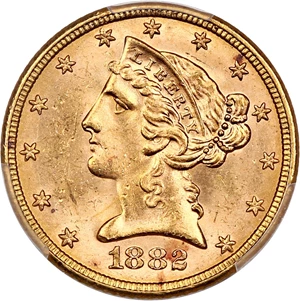 image for: 1882 $5 PCGS MS64