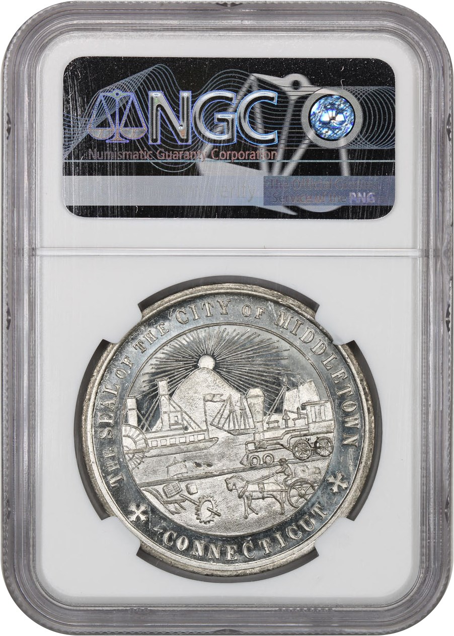 image for: 1884 Middletown CT, White Metal SC$1 NGC MS63 (HK-599a)