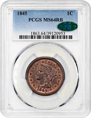 image for: 1845 1c PCGS/CAC MS64 RB