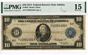 image for: FR. 925 1914 Blue Seal $10 Atlanta PMG Fine 15