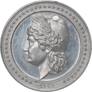 image for: 1892-3 Columbian Expo, Lib Head, Hi Rel, Aluminum SC$1 NGC MS62 PL (HK-222)