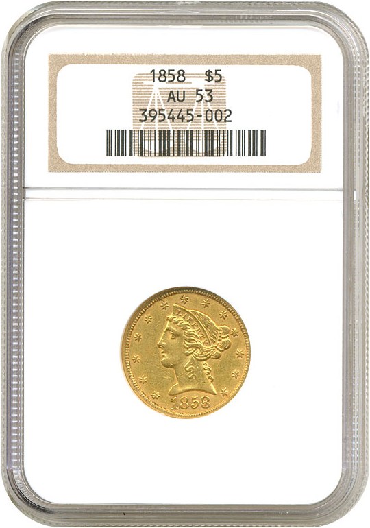 image for: 1858 $5  NGC AU53 