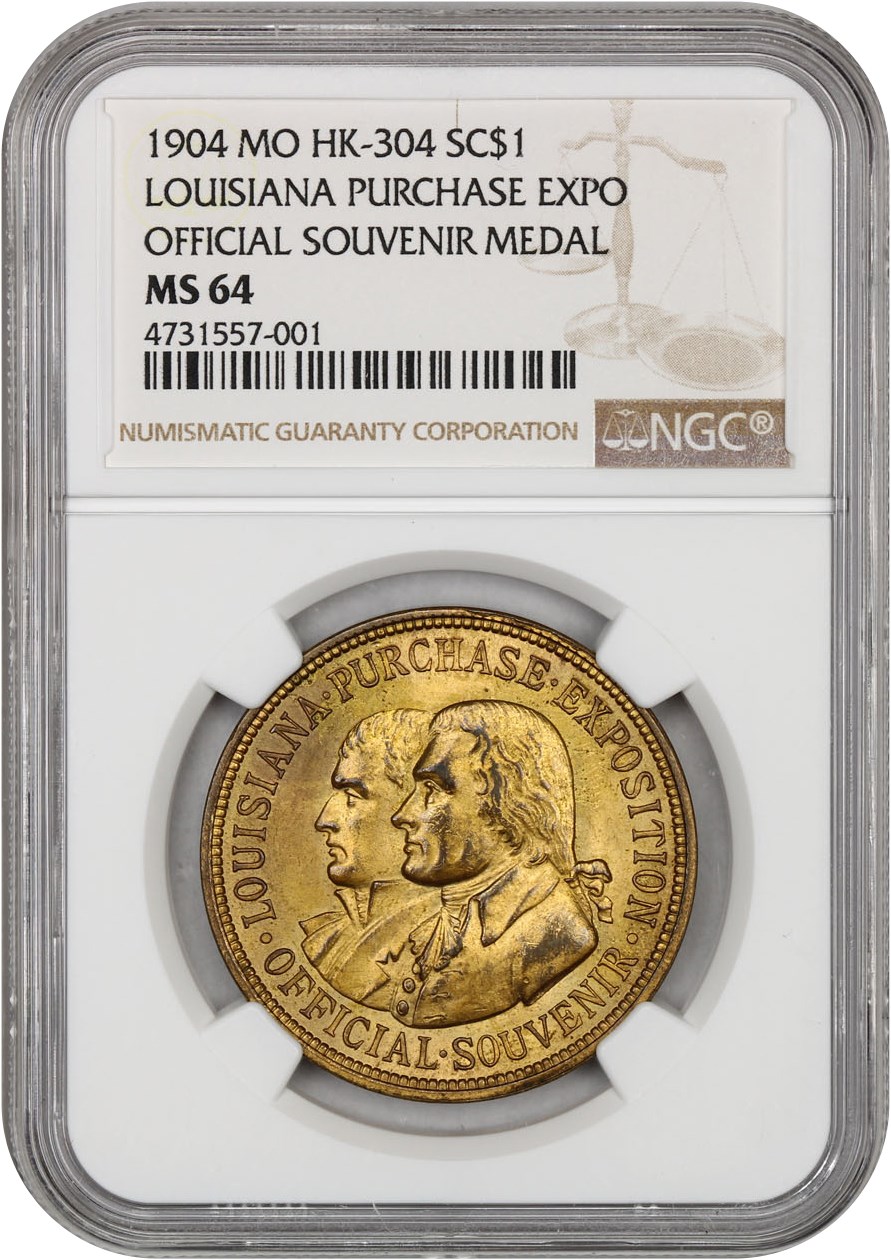 image for: 1904 LA Purchase Expo, Official, Gilt SC$1 NGC MS64 (HK-304)