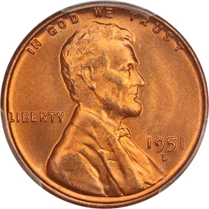 image for: 1951-D 1c PCGS/CAC MS67 RD