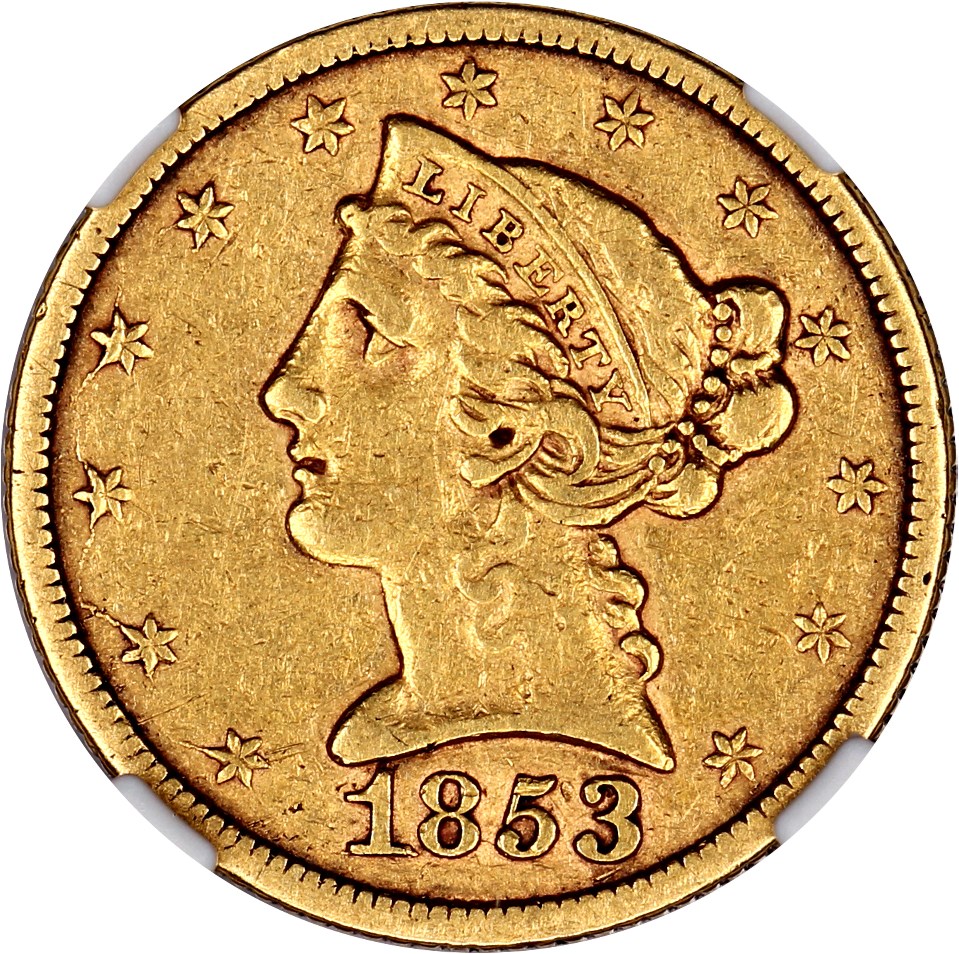 image for: 1853 $5 NGC XF40