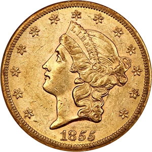 image for: 1855-S $20 NGC AU50 (OH)