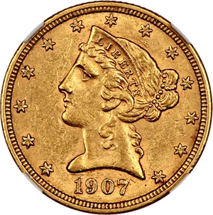 image for: 1907-D $5 NGC AU58