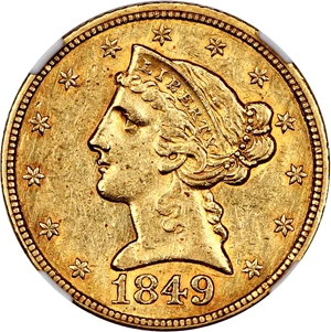 image for: 1849-C $5 NGC AU55