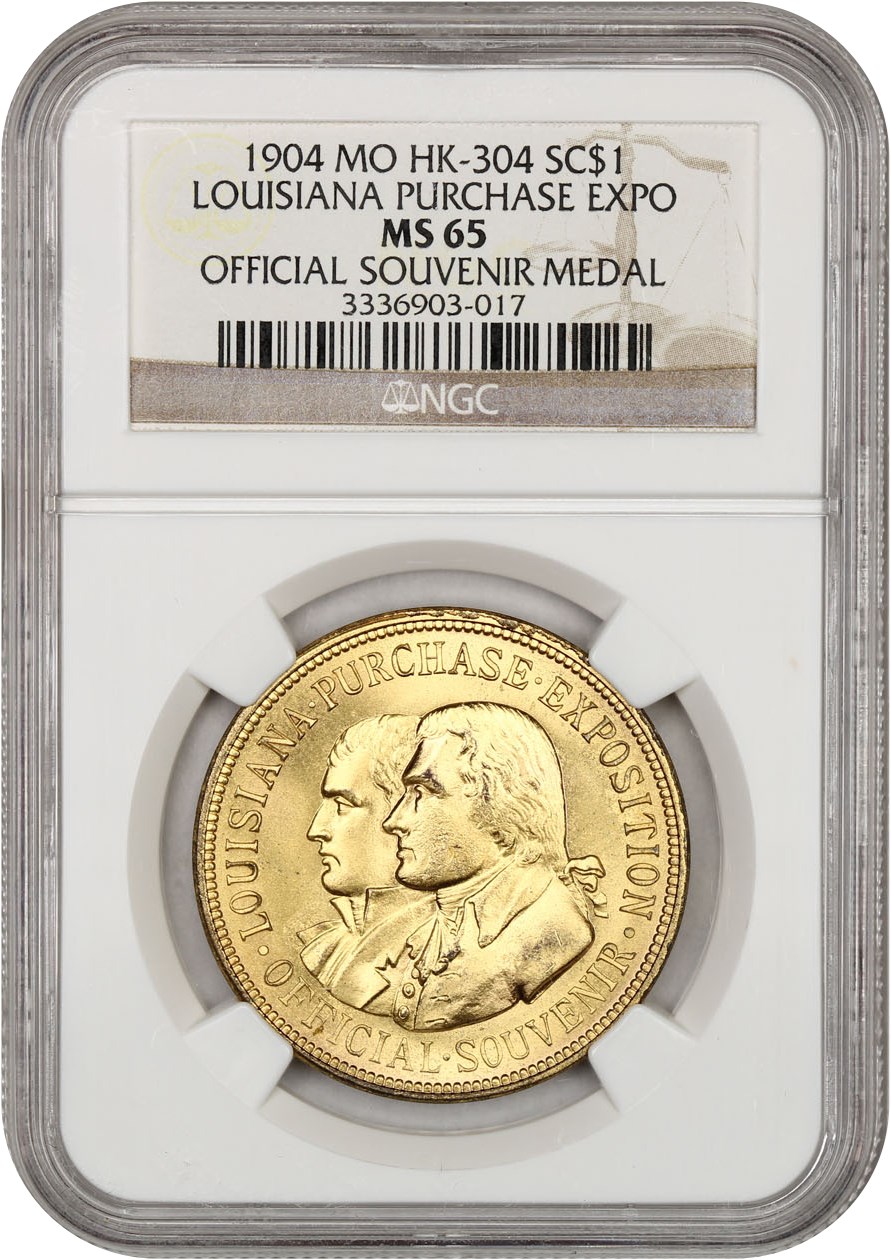 image for: 1904 LA Purchase Expo, Official, Gilt SC$1 NGC MS65 (HK-304)