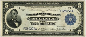 image for: FR. 790 1918 $5 Atlanta PMG Very Fine 35