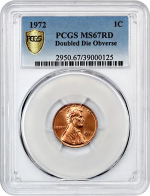 image for: 1972/1972 1c PCGS MS67 RD (Doubled Die Obverse)