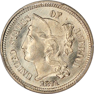 image for: 1871 3cN PCGS/CAC MS66