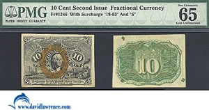 image for: Fractional Currency: Fr.1246 10-Cent Head of George Washington in bronze oval frame. PMG Gem CU65