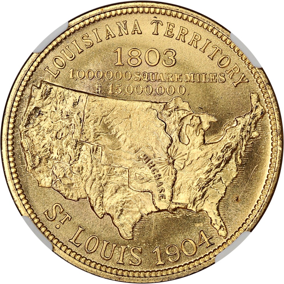 image for: 1904 LA Purchase Expo, Official, Gilt SC$1 NGC MS65 (HK-304)