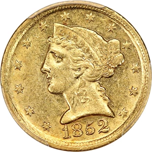 image for: 1852-D $5 PCGS AU58
