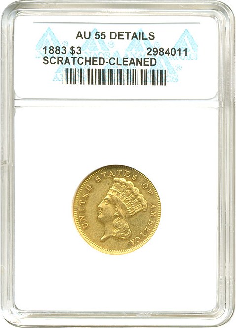 image for: 1883 $3  ANACS AU55 Details (Scratched-Cleaned)