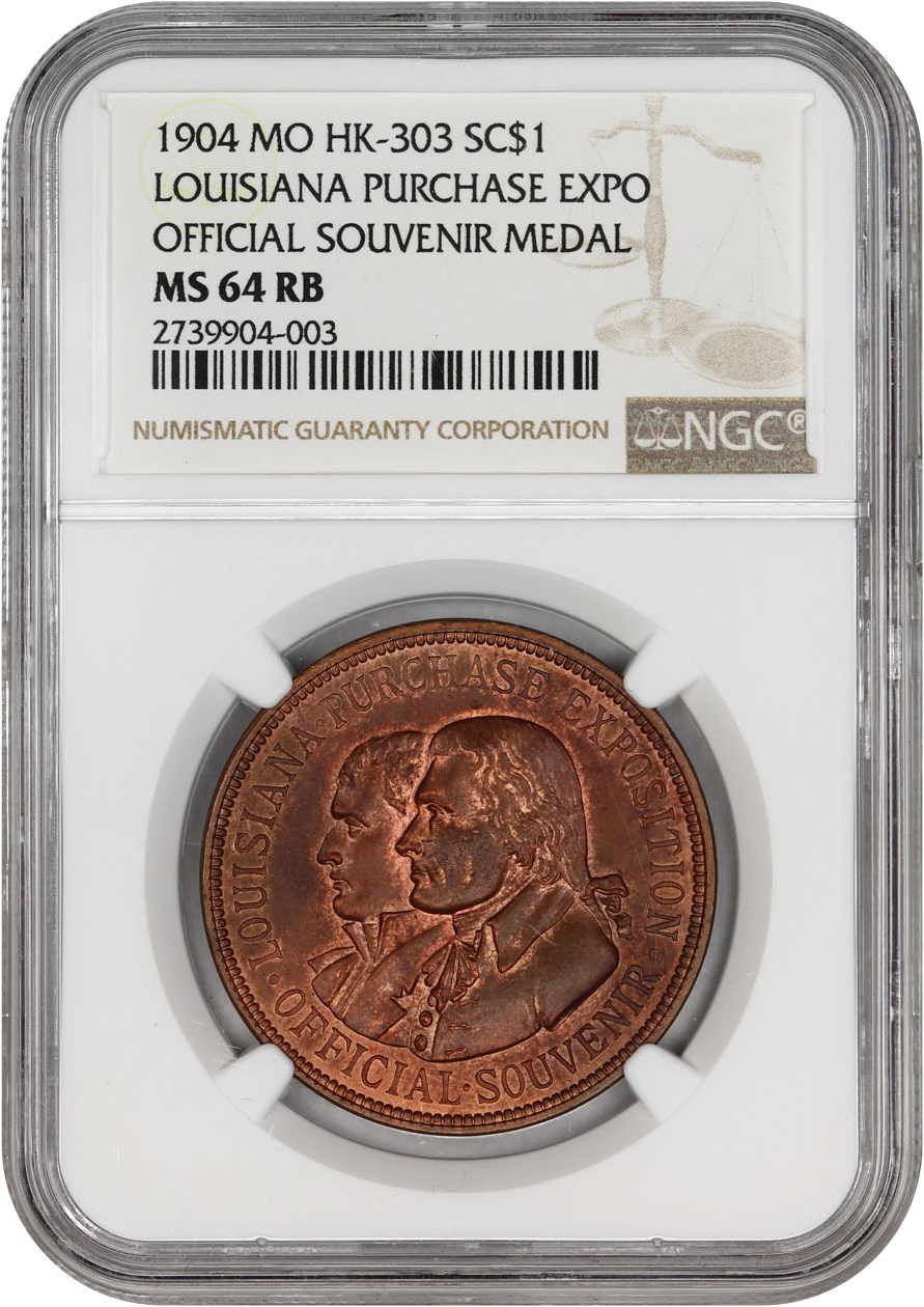 image for: 1904 LA Purchase Expo, Official, Bronze SC$1 NGC MS64 RB (HK-303)