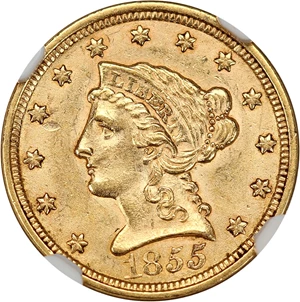 image for: 1855 $2 1/2 NGC MS61