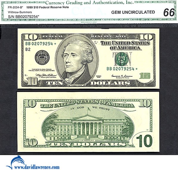 1999 $10 Atlanta, Star Replacement (Fr. 2034F*)