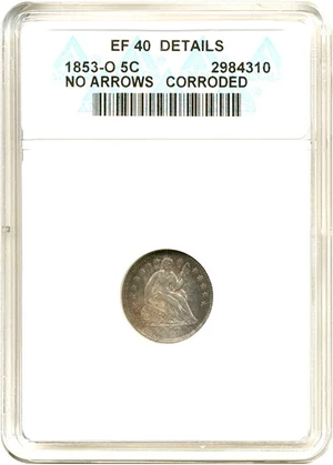 image for: 1853-O H10c No Arrows ANACS XF40 Details (Corroded)