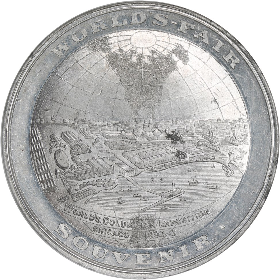 image for: 1892-3 Columbian Expo, World Globe, Aluminum SC$1 NGC MS61 (HK-174)