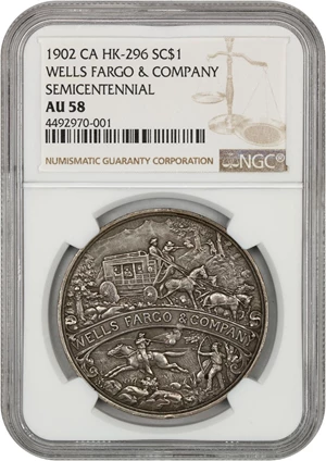 image for: 1902 Wells Fargo, Silver SC$1 NGC AU58 (HK-296)