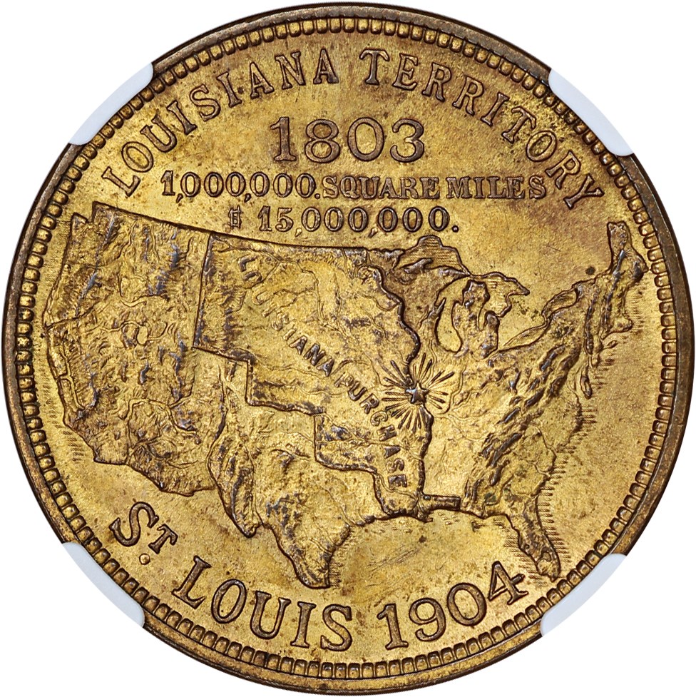 image for: 1904 LA Purchase Expo, Official, Gilt SC$1 NGC MS64 (HK-304)