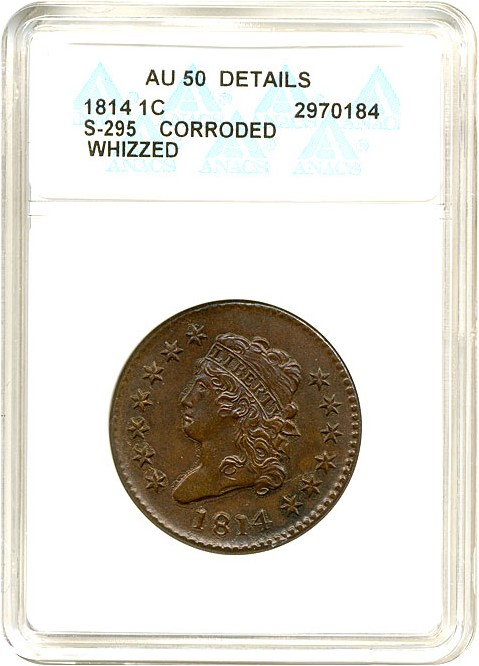image for: 1814 1c ANACS AU50 Details (Corroded, Whizzed)