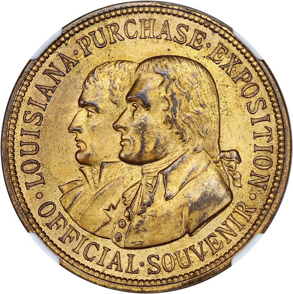 image for: 1904 LA Purchase Expo, Official, Gilt SC$1 NGC MS64 (HK-304)