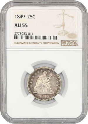 image for: 1849 25c NGC AU55