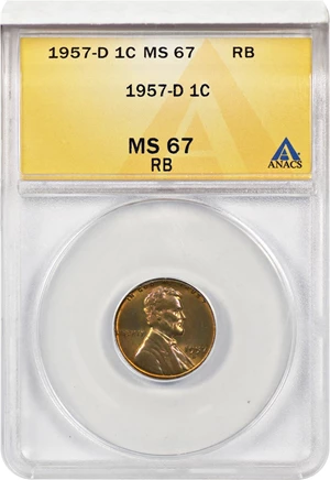 image for: 1957-D 1c ANACS MS67 RB