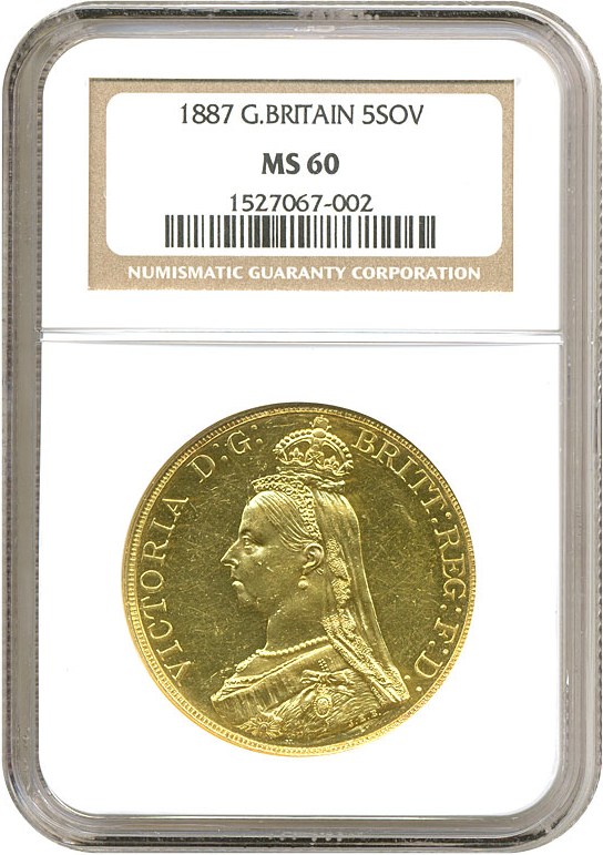image for: Great Britain: 1887 5 Pd NGC MS60 (KM-769)