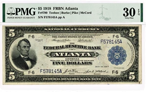 image for: FR. 790 1918 $5 Atlanta PMG Very Fine 30 EPQ