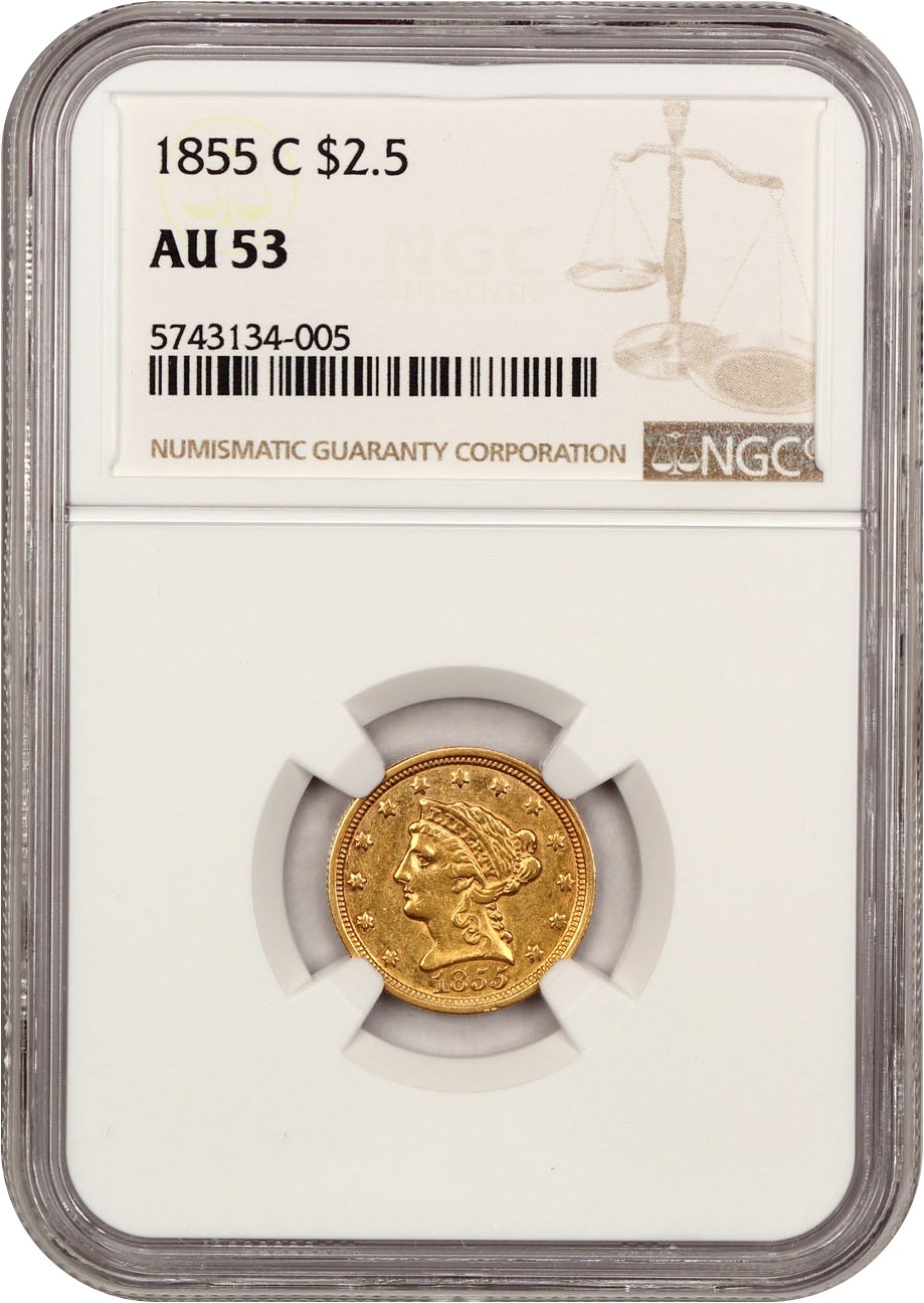 image for: 1855-C $2 1/2 NGC AU53