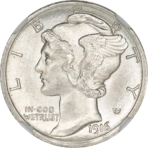 image for: 1916-D 10c NGC MS64 FB