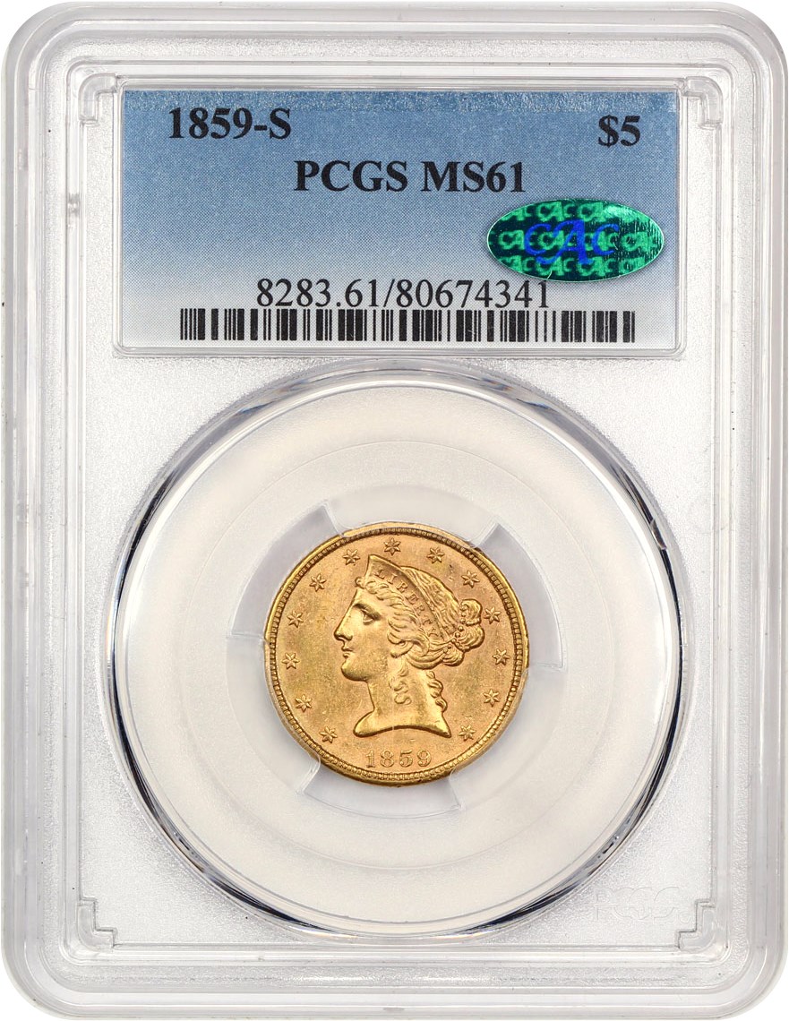 image for: 1859-S $5 PCGS/CAC MS61
