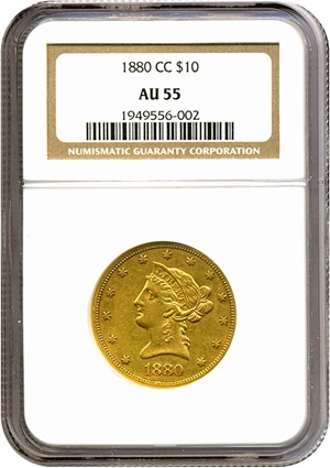 image for: 1880-CC $10 NGC AU55