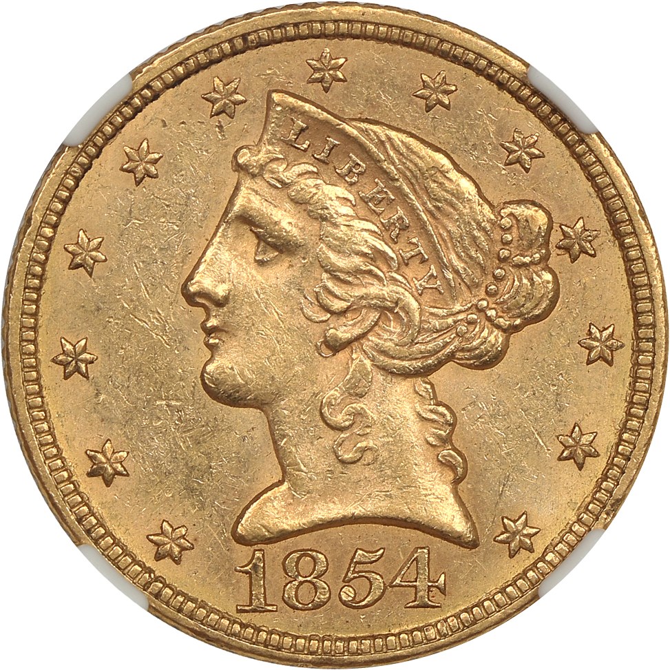 image for: 1854 $5 NGC MS61 (DDO, FS-101)