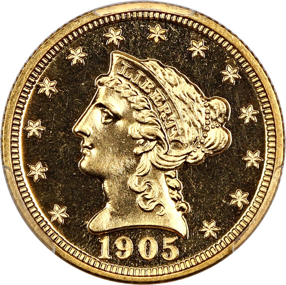 image for: 1905 $2 1/2 PCGS/CAC Proof 65