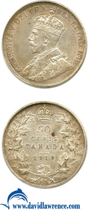 image for: Canada: 1919 50C PCGS AU53