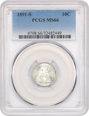 image for: 1891-S 10c PCGS MS66