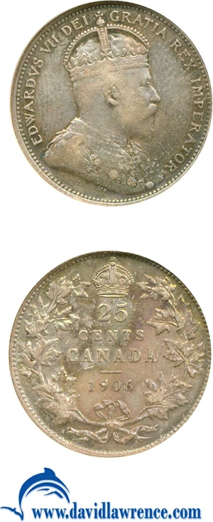 image for: Canada: 1906 25C Large Crown ANACS VF35