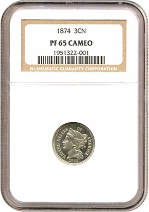 image for: 1874 3cN NGC Proof 65 Cameo