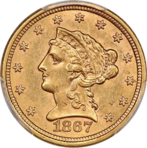 image for: 1867-S $2 1/2 PCGS MS62