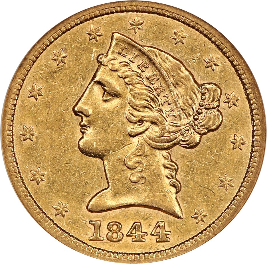 image for: 1844 $5 NGC AU55