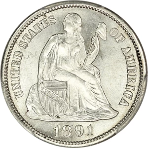 image for: 1891-S 10c PCGS MS66