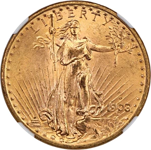 image for: 1908-D $20 NGC MS65 (Motto)