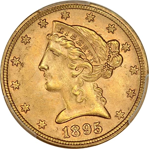 image for: 1895 $5 PCGS MS64+