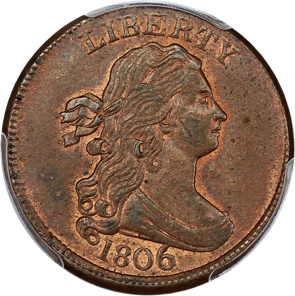 image for: 1806 1/2c PCGS/CAC MS63 RB (Large 6, Stems) ex: D.L. Hansen